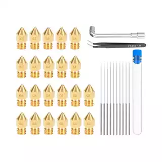 Conjunto de bicos de latão mk8 para impressora 3d, agulhas de limpeza, brocas para ender 3, 3s pro, cr10, 34 peças um conjunto