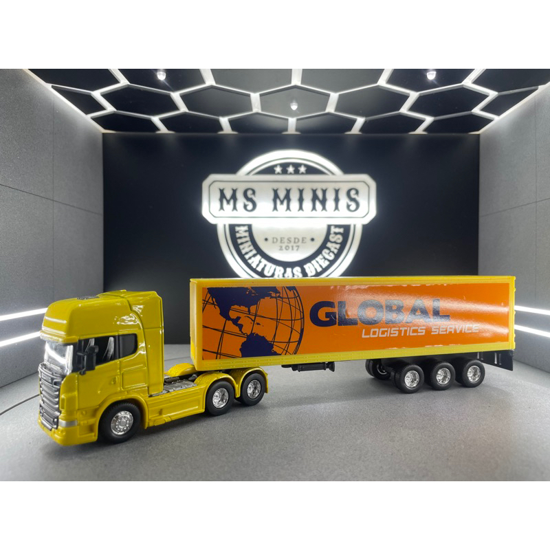 Miniatura Caminhão Scania R730 Baú Welly 1/64