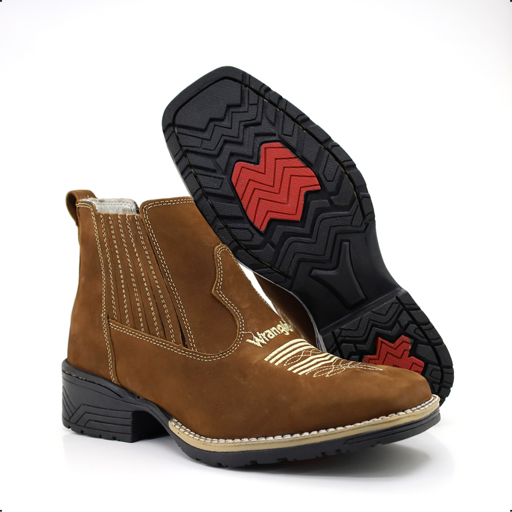 Bota Masculina Bota Wrangler Cano Curto Botina Zebu Couro Escamada  Masculina 57040 Conhaque Calçados