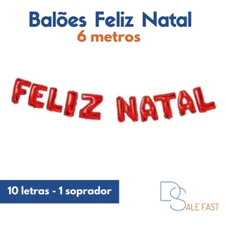 Balão Metalizado Feliz Natal Vermelho 37cm Kit 10 Letras Grandes Decoração Natalina