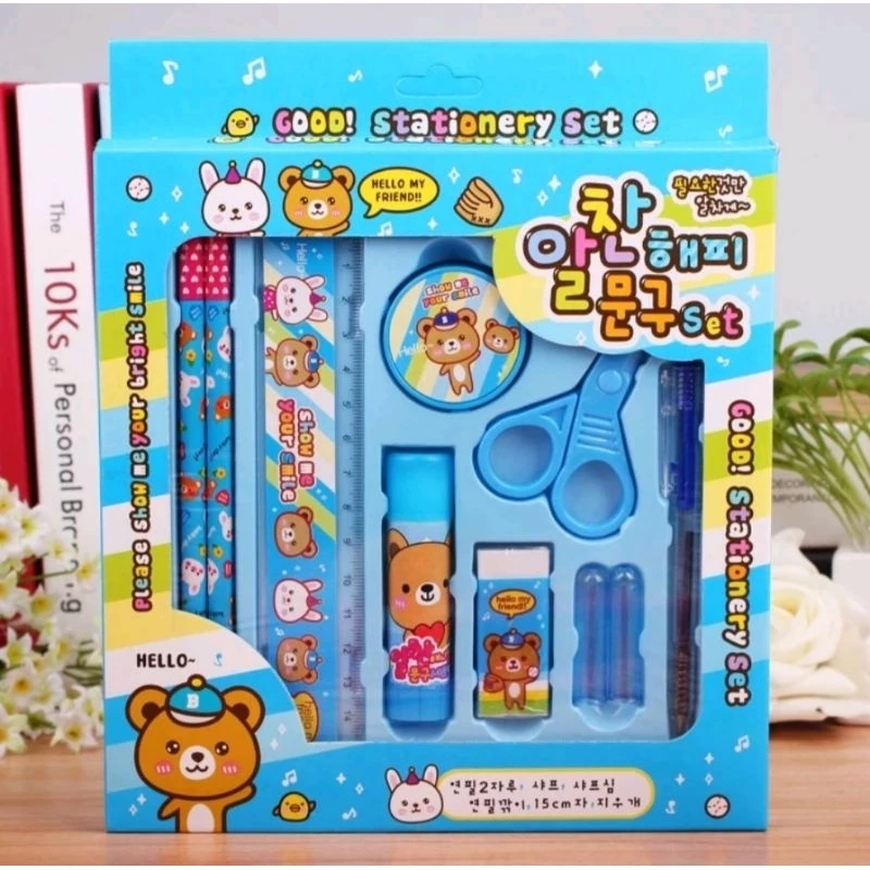 Kit escolar infantil fofo azul