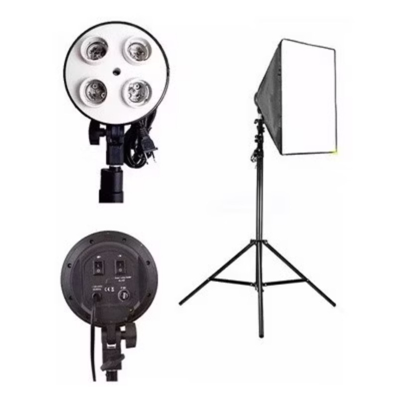 Kit SoftBox Soquete E27 Quadruplo 50 X 70 + Tripé 2m Bivolt
