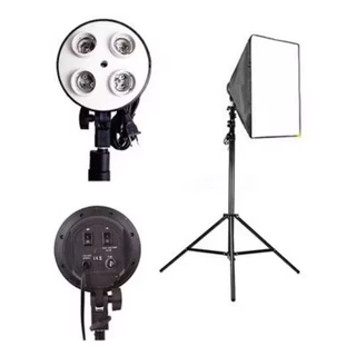 Kit SoftBox Soquete E27 Quadruplo 50 X 70 + Tripé 2m Bivolt