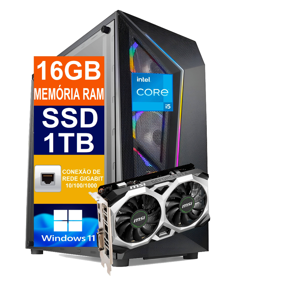 Pc Gamer Computador CPU Intel Core I5 / SSD 1TB M2 NVME / 16GB Memória ...