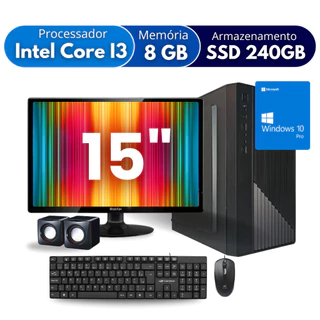 Computador Completo Intel Core I3 8gb Ssd 240gb Monitor Led 15 Windows 10 PRO