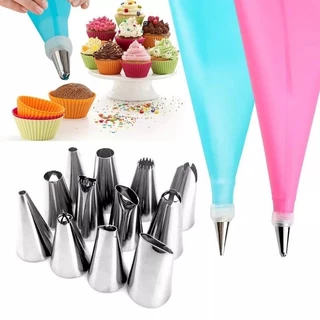 Conjunto de Saco de Confeiteira de Silicone com Bico para Decoração com Creme / Confeitaria / Açúcar