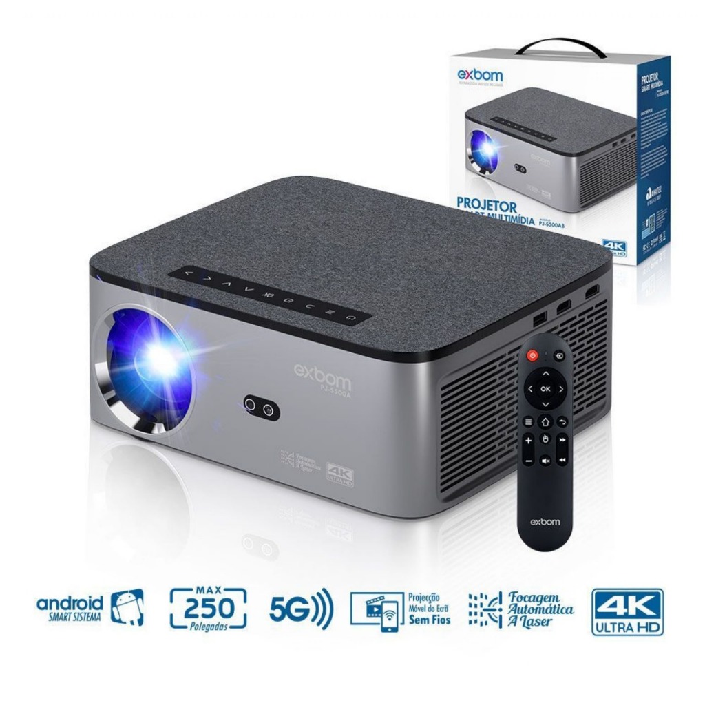 Projetor Android 4k WIFI 5G Com Espelhamento Sem Fio E Ajuste De Foco Automático PJ-S500A EXBOM