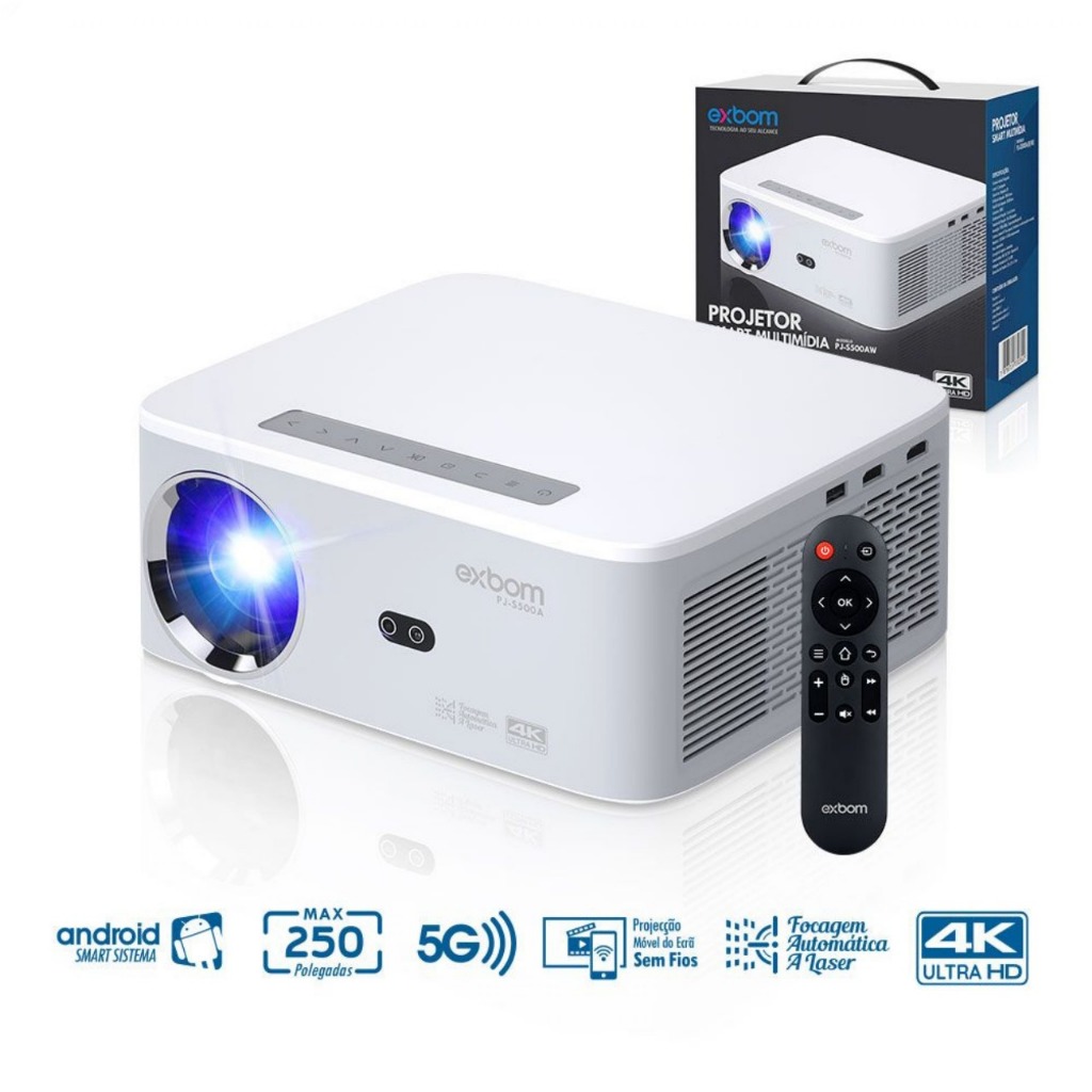 Projetor Android 4k WIFI 5G Com Espelhamento Sem Fio E Ajuste De