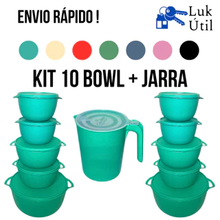 KIT POTES BOWL + JARRA DE PLÁSTICO REDONDO COM TAMPAS HERMÉTICAS LIVRE DE BPA- 10/ 5 Boll - Vasilha