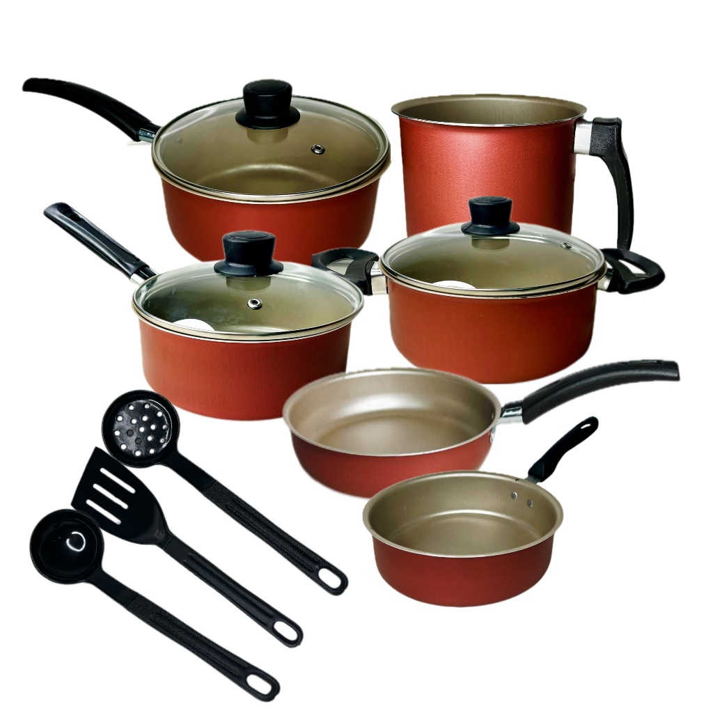 Jogo Panela Caçarola Conjunto Kit 9 Pçs Antiaderente Tampa Vidro Teflon