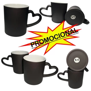 CANECA MÁGICA PRETA FOSCA COM ALÇA DE CORAÇÃO PARA PERSONALIZAÇÃO 12 UNIDADES