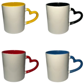 Caneca Porcelana Alça De Coração Colorida Para Sublimação 12 unidades