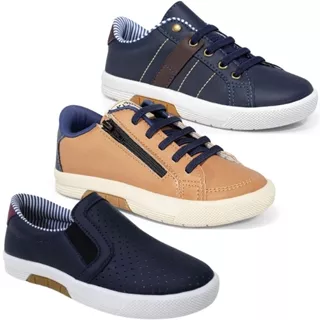 Kit 3 Pares Tênis Infantil Masculino Casual Menino Escolar Colegial Macio Confortável Leve