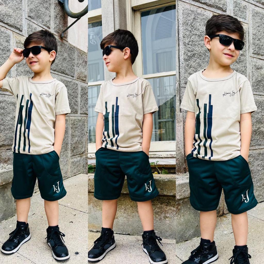 Conjunto Infantil Masculino de Verão Camiseta e Bermuda Estilosa