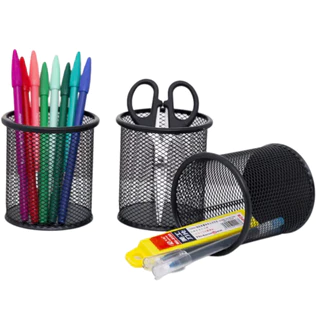 Kit 3 Porta Caneta Organizador de Mesa Escritório Metal Aramado Para Clip Lápis Tesoura Borracha
