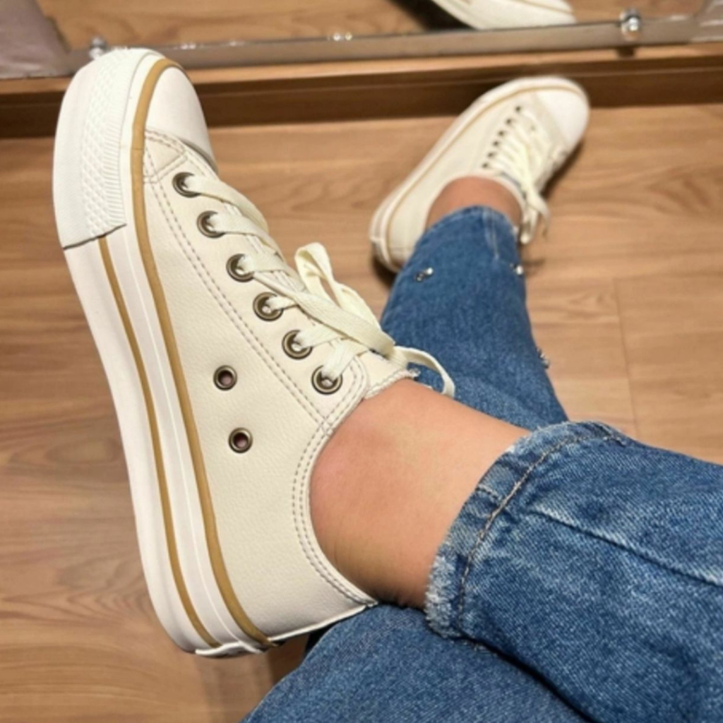 Tenis Plataforma Branco Lona