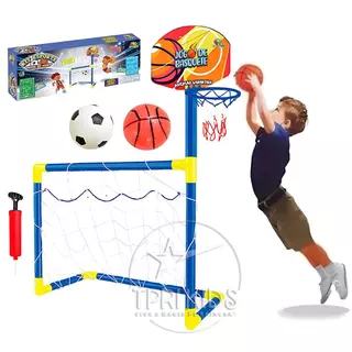 KIT 2 EM 1 FUTEBOL E BASQUETE BRINQUEDO INFANTIL CRIANÇA MENINO MENINA JOGO DIVERTIDO INTERATIVO EDUCATIVO CRIATIVO JOGOS BARATO DIVERSÃO BRINCADEIRA FAMILIA TRAVE JOGO GOLZINHO CESTA BOLA TRAVES REDE MINI BASKET BASQUETEBOL BRINQUEDOS