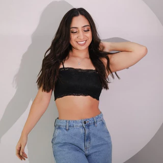 Top Cropped Faixa sem Bojo Renda Moda Blogueira