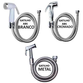 KIT Ducha Higiênica Mangueira Flexível Aço Inox 1,20 M e Gatilho Chuveirinho Branco Cromado ou Metal