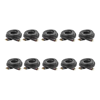 Kit 10 Unidades Cabo Duplo Rca Preto 5 Metros Som Automotivo