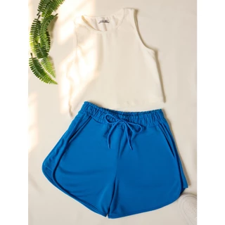 Conjunto 2 pcs Blusinha e Short Basica Confortavel Feminina