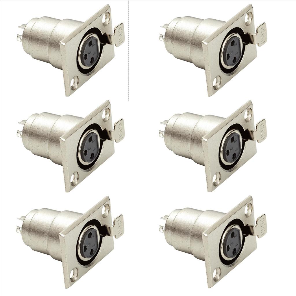 6X Plug Xlr Conector Canon Fêmea Painel Metal 3 Pinos (Pacote c/ 6 Pçs)