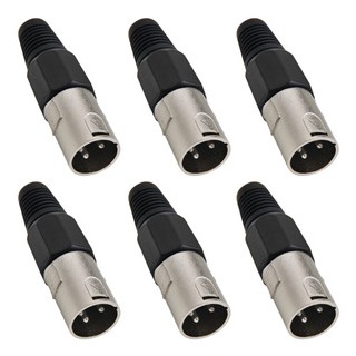6X Conector Plug XLR Canon Macho Preto 3 pinos (Pacote c/ 6 unidades)