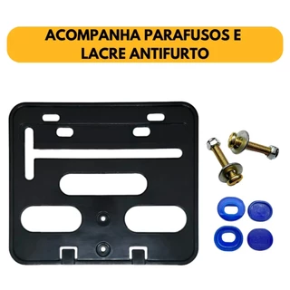 Suporte placa mercosul para moto com par de lacres antifurto e kit para instalação