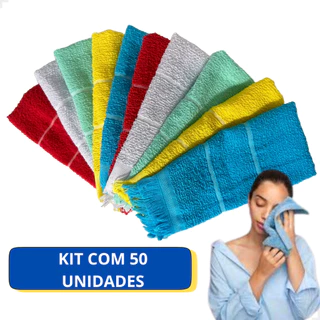 Kit 50 Toalhinhas Social De Bolso Mão Rosto Escolar Academia Com Franja Para Bordar Cores Sortidas