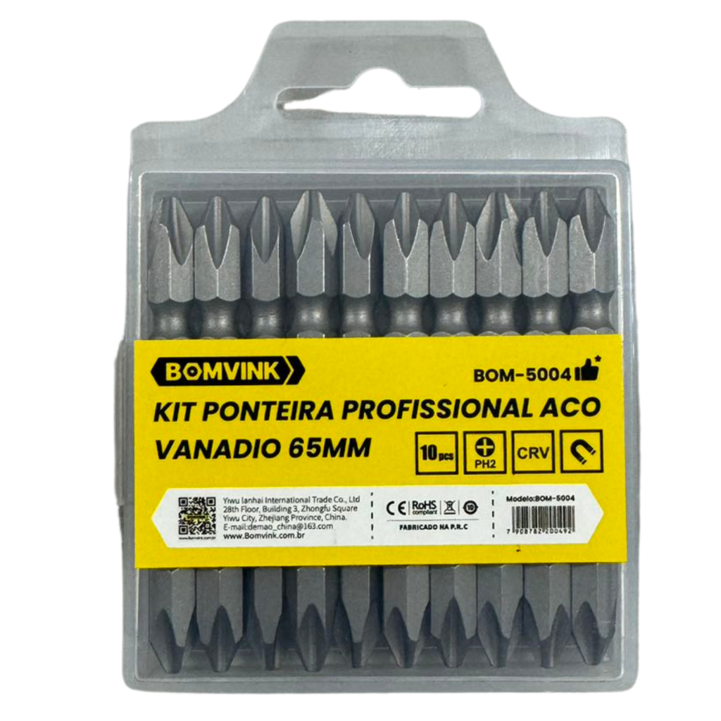 Jogo De 10 Bits Ponteira Ponta Dupla Phillips CRV Ph2 65mm Imantada ...