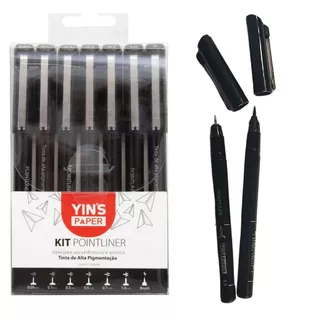 Kit 7 Canetas Ponta Fina Pointliner Nanquim Fine Line Estojo