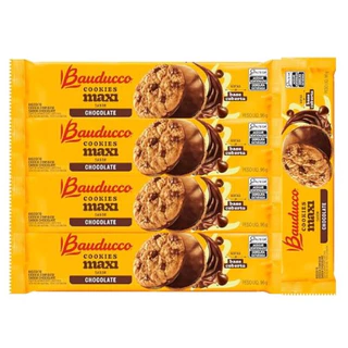 Kit 5 Biscoito Bauducco Cookies Maxi - 96g - Chocolate e Caramelo Salgado