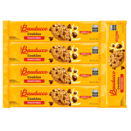 Kit 5 Biscoito Bauducco Cookies - 110g - Tradicional e Chocolate