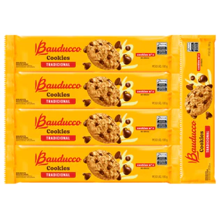 Kit 5 Biscoito Bauducco Cookies - 110g - Tradicional e Chocolate