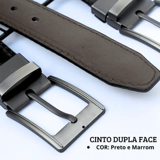 Cinto Masculino Couro Dupla Face com Fivela Giratória Cores Preto e Marrom