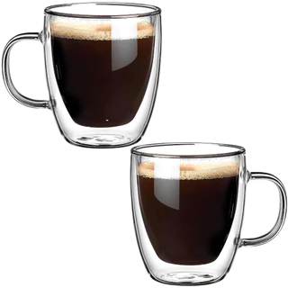 Kit 2 Xicaras para Café de Vidro com Parede Dupla 250 ML Resistente Com Alça Elegante Micro-ondas