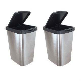 Kit 2 Lixeiras Práticas 9 Litros Prata Com Tampa Click Label Inox TOY