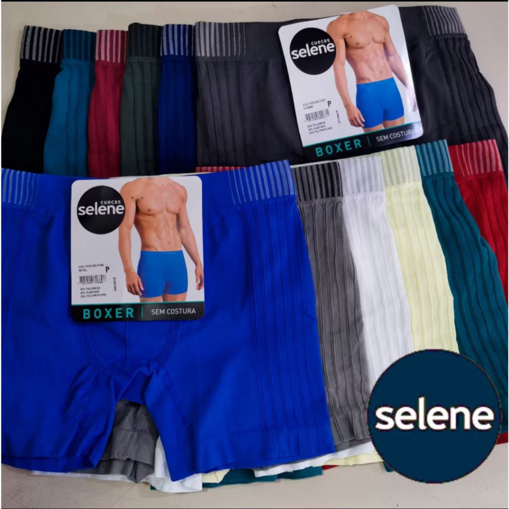 Kit De Cueca Boxer Selene Original Sem Costura Cintura Mais Alta Pernas Mas Compridas Várias Cores Todos Tamanhos