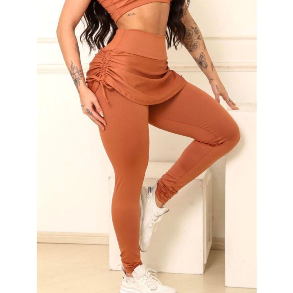 Calça Legging Saia Repuxada Moda Fitness Esporte Academia Shopee