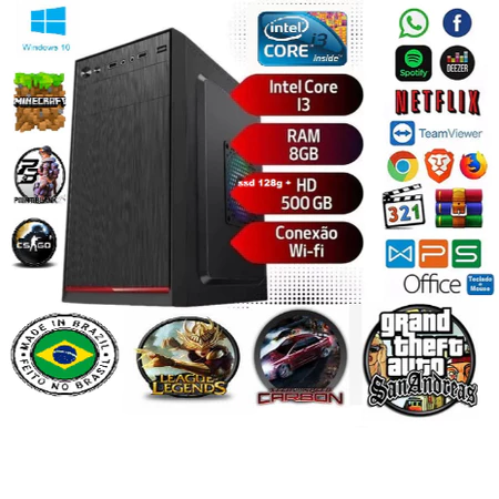 computador i3 barato 8gb ssd128g hd320 otimo pra casa estudos escritorio e jogos com wifi LOL Roblox