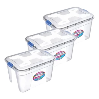 Kit 3 Caixas Organizadoras Transparente 30 Litros Com Travas Uninjet