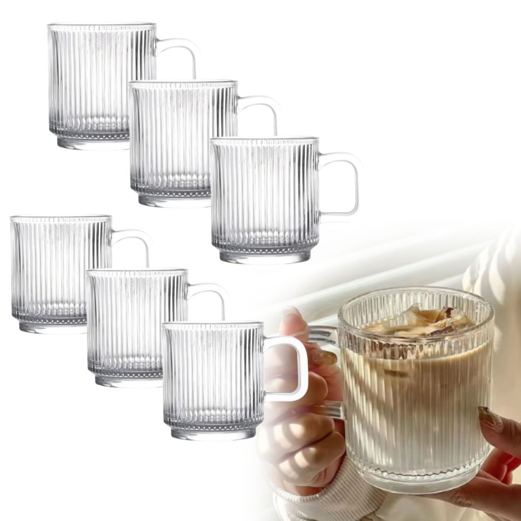 Jogo de Xícara de Vidro Canelado Caneca Frisos Kit 06 Unidades