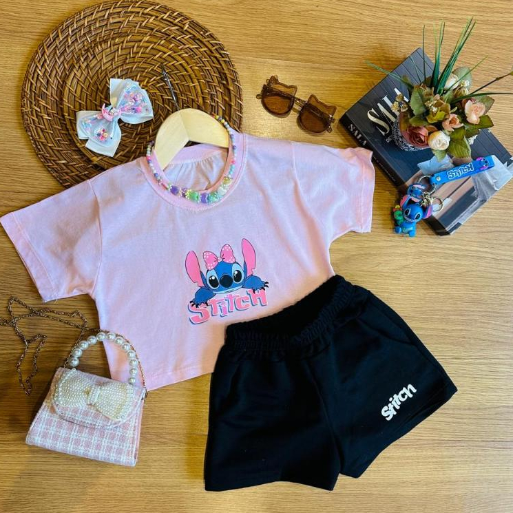 Conjunto roupa infantil menina stitch short e camisa | Shopee Brasil