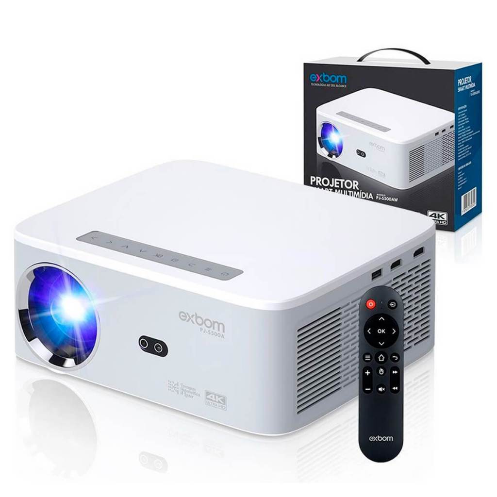 Projetor Android 5G 4K com Espelhamento Sem Fio [Branco] Exbom Modelo ...