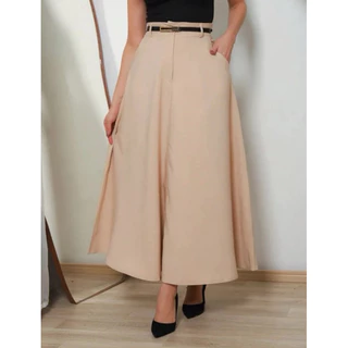 Saia Longa Rodada Feminina Alfaiataria Moda Evangélica Oxford Cintura Alta