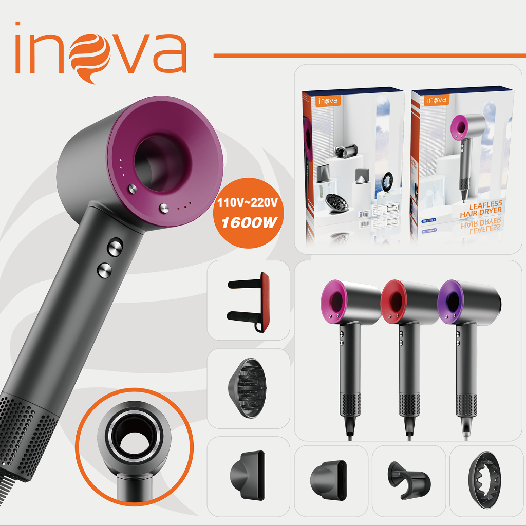 Inova Secador de cabelo 110000 RPM Velocidade ultra-alta 5 cabeças de secador de cabelo 1 colchete