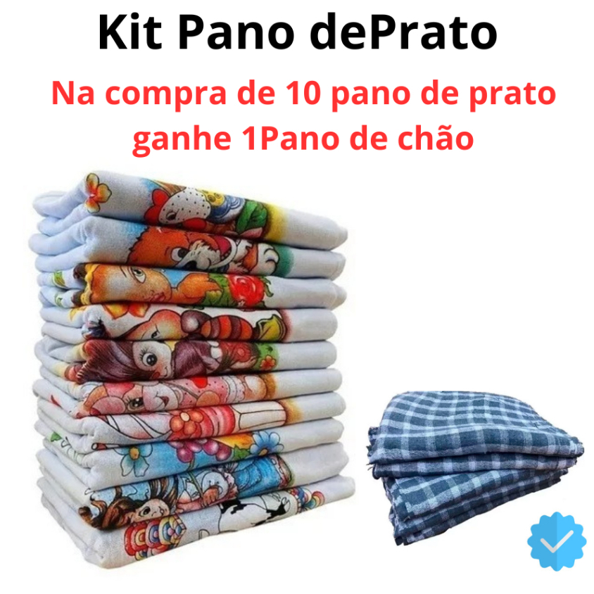 Kit Pano de Prato Branco com Estampa e Bainha