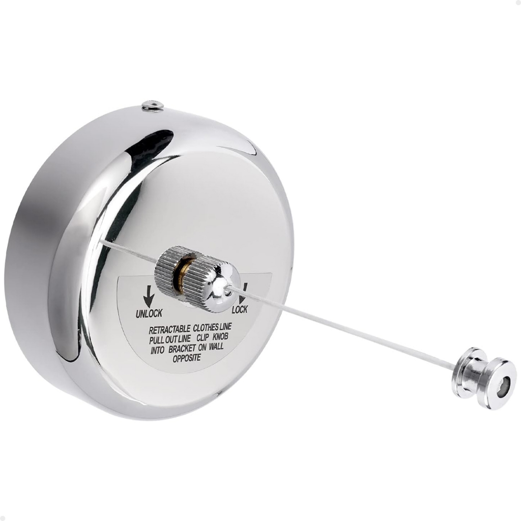 Varal Retrátil de Parede Lorben Aço Inox Corda Nylon 2,9m Extensível Cromado