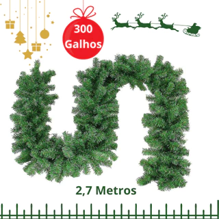Festão Verde Aramado tamanho 2.70 metros com 300 galhos para Decoração festa de natal