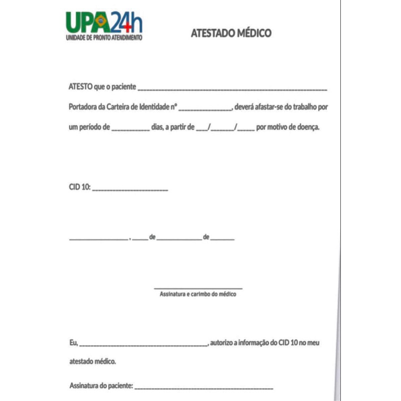 Atestado médico em branco UPA 10 folhas - Escorrega o Preço